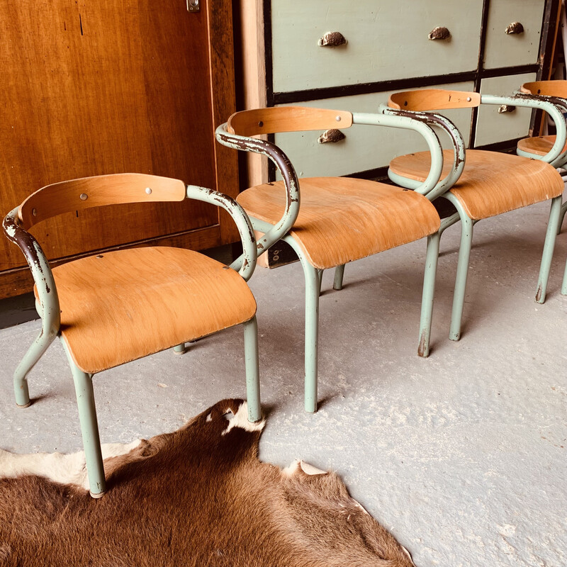 Set di 4 sedie vintage per bambini in legno e metallo