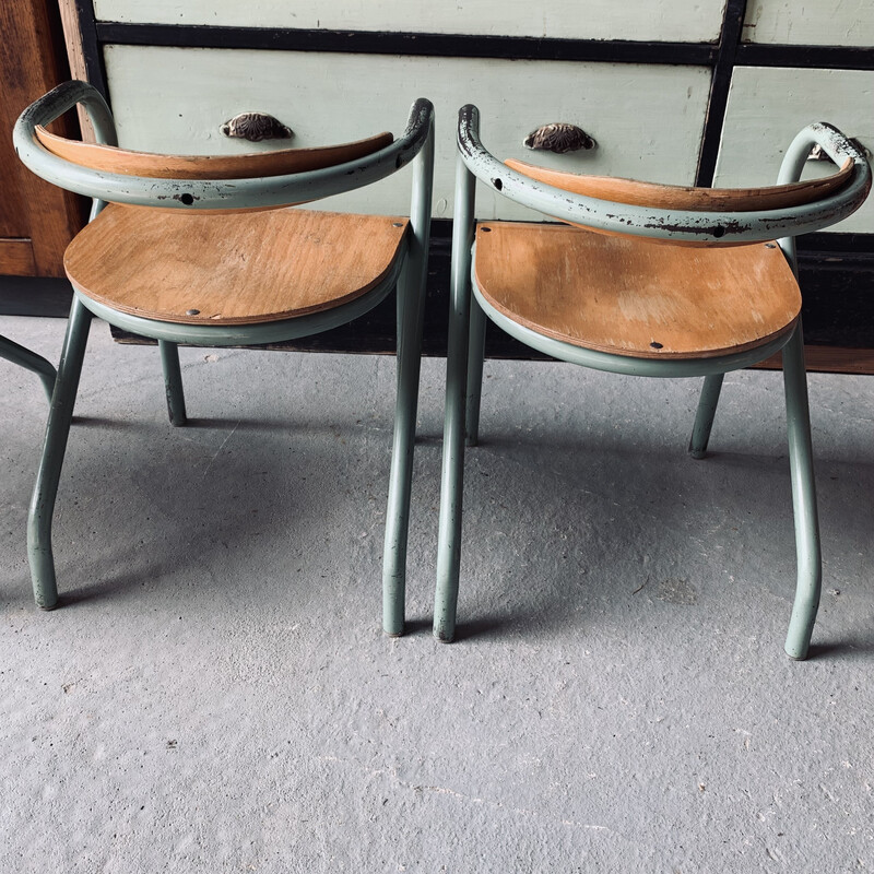 Set of 4 vintage wood and metal chairs for children
