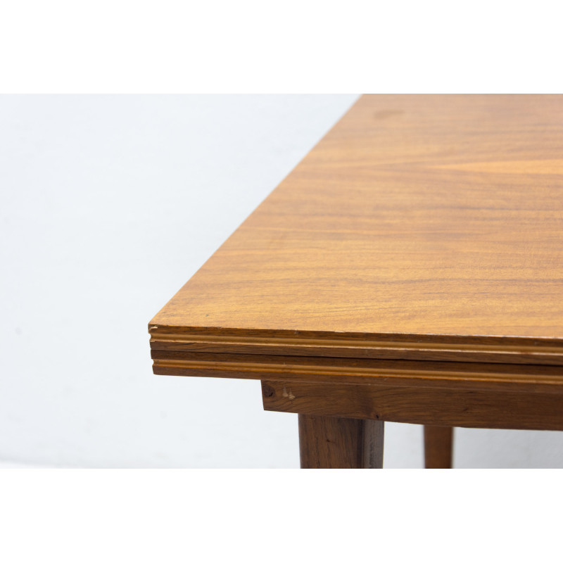 Mid century beech wood and walnut wood folding dining table, Czechoslovakia 1970s