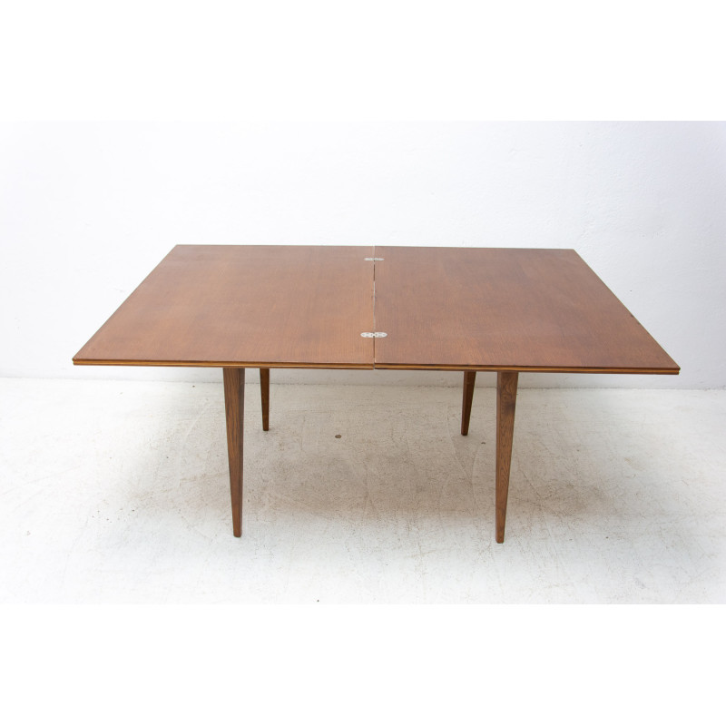 Mid century beech wood and walnut wood folding dining table, Czechoslovakia 1970s