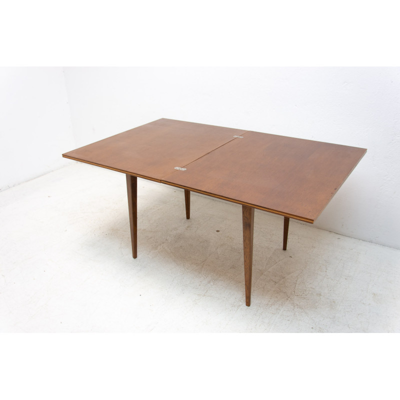 Mesa de comedor plegable de madera de haya y nogal de mediados de siglo, Checoslovaquia años 70