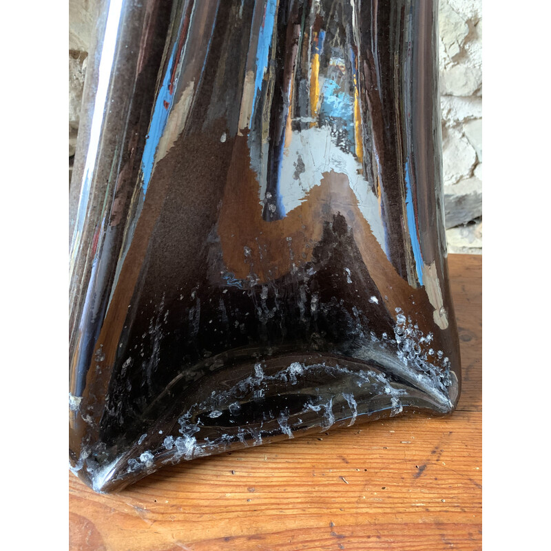 Vaso vintage in ceramica smaltata nera, 1970