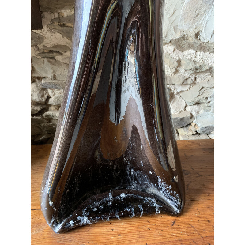 Vase vintage en céramique émaillé noir, 1970