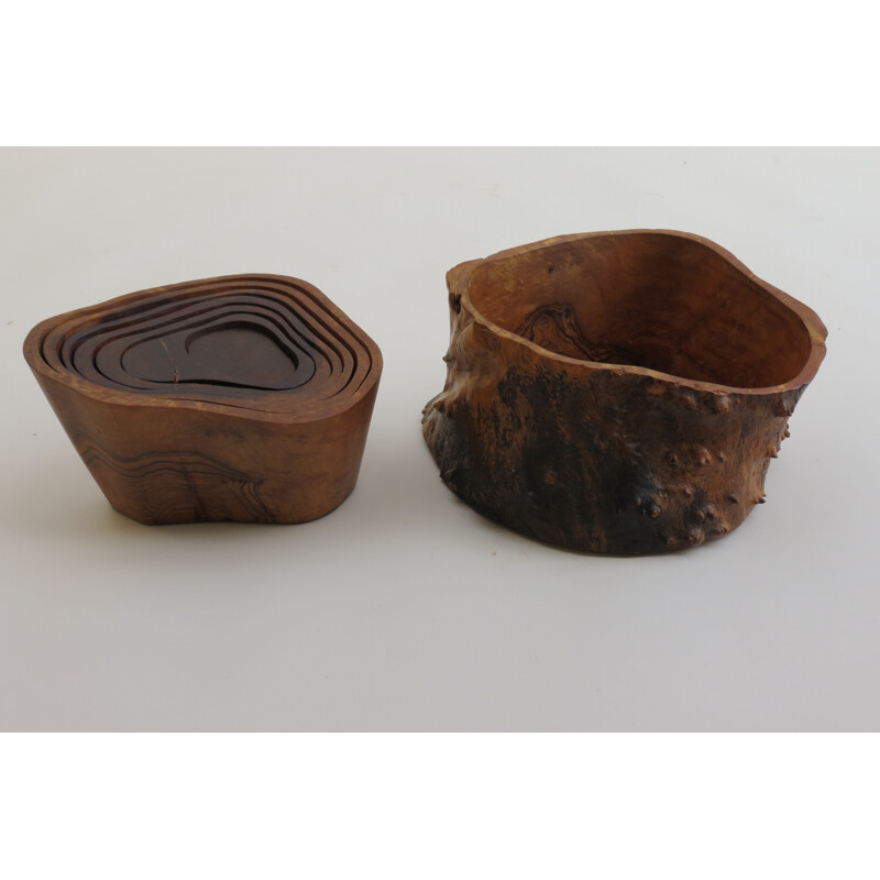 Set of 7 Bowls by Piett Hein in Olive Wood - 1990s