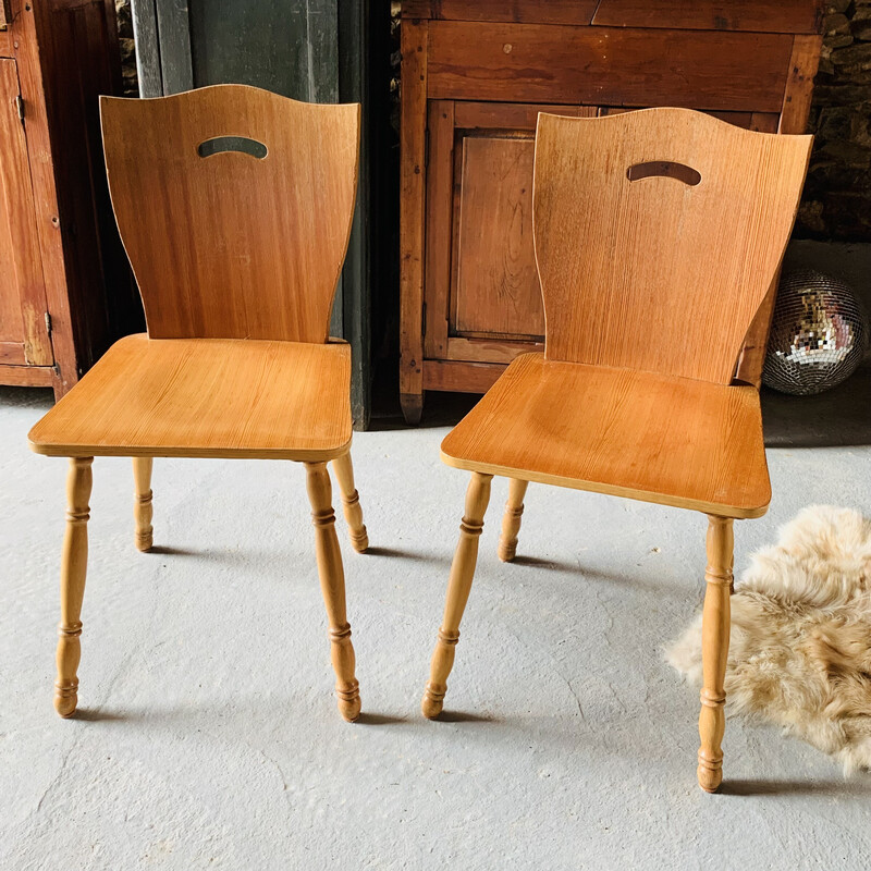 Pair of vintage chairs in blond wood, 1960