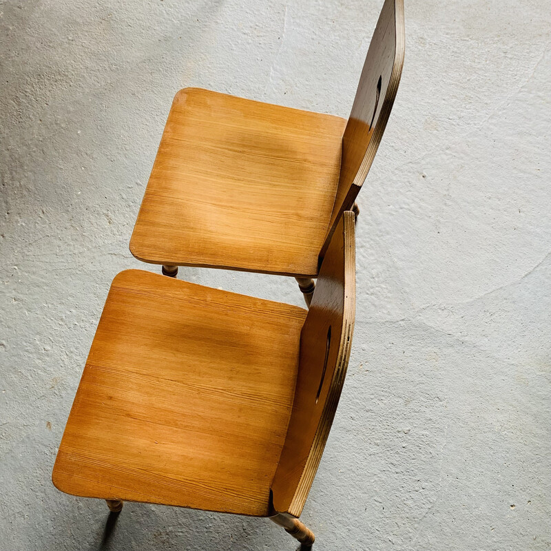 Pair of vintage chairs in blond wood, 1960