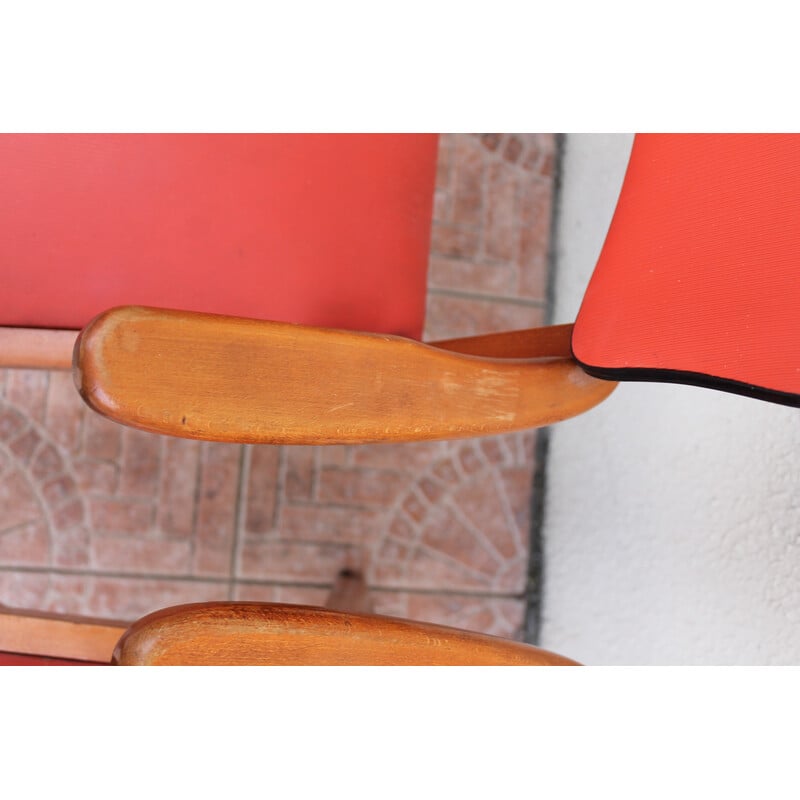 Par de cadeiras de ponte de vinil com ranhuras vermelhas viniladas, 1950