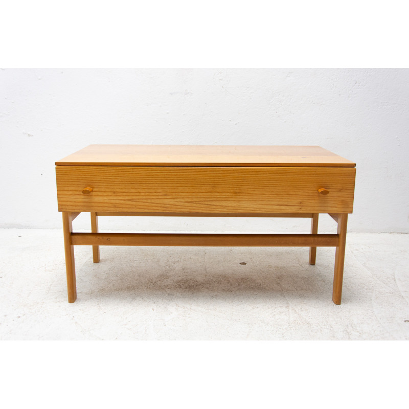 Vintage elm wood side table by Jitona, Czechoslovakia 1970s