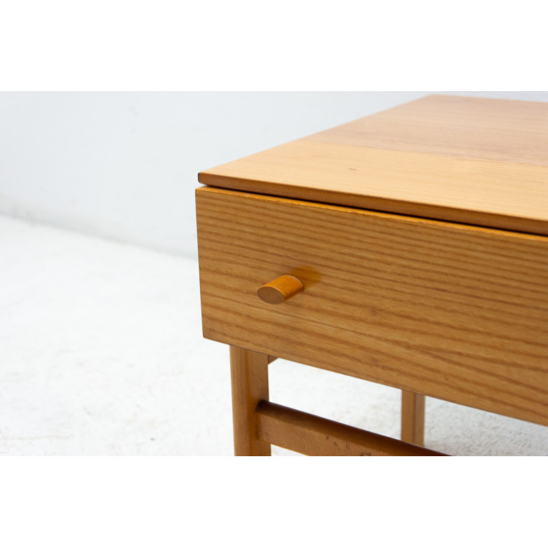 Vintage elm wood side table by Jitona, Czechoslovakia 1970s