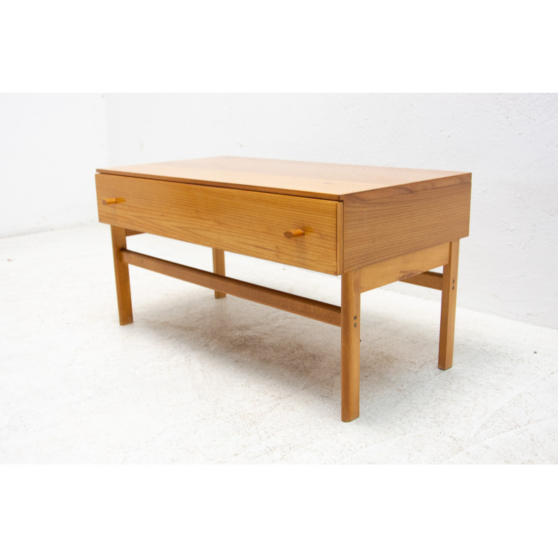 Vintage elm wood side table by Jitona, Czechoslovakia 1970s