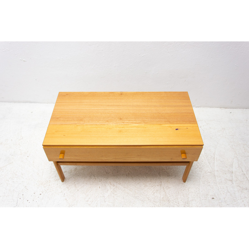 Vintage elm wood side table by Jitona, Czechoslovakia 1970s