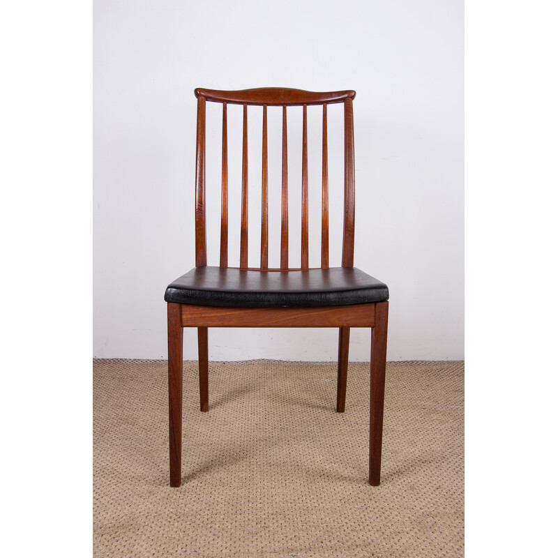 Set of 6 vintage Scandinavian teak chairs and black skai seats, 1960