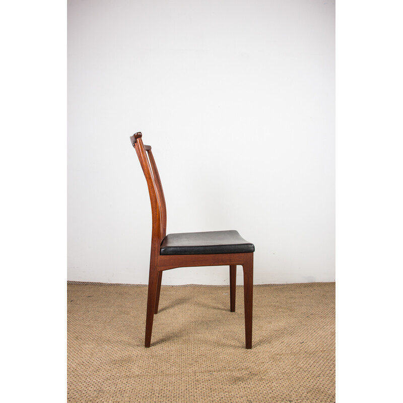 Set of 6 vintage Scandinavian teak chairs and black skai seats, 1960