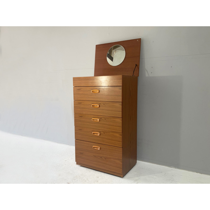 Mid century tall chest of drawers with mirror by Chaim Schreiber, 1970s