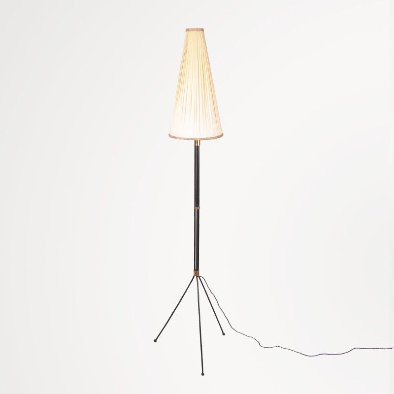 Vintage black floor lamp on tripod base, Denmark 1950s