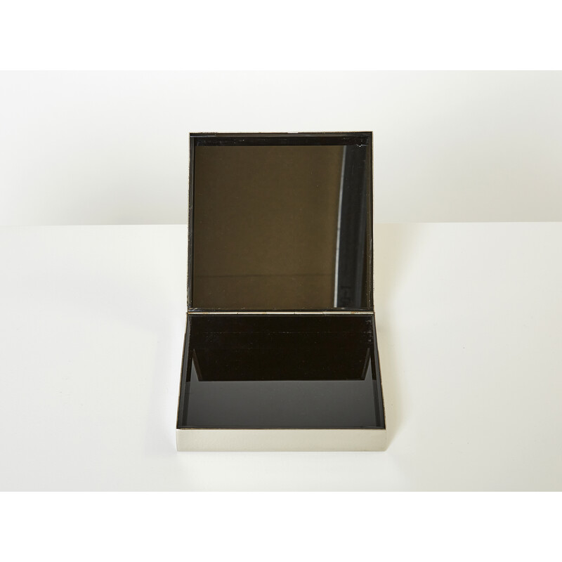 Vintage chrome and brass square jewelry box by Romeo Rega, 1970s