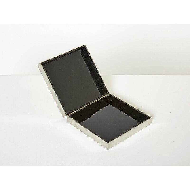 Vintage quadratische Schmuckschatulle aus Chrom und Messing von Romeo Rega, 1970