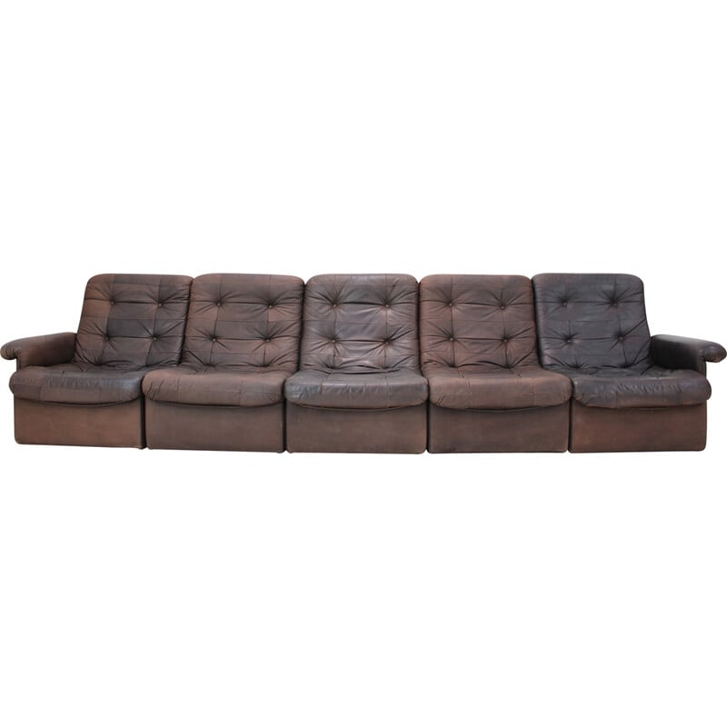 Vintage leather modular five seater sofa, Italy 1980s