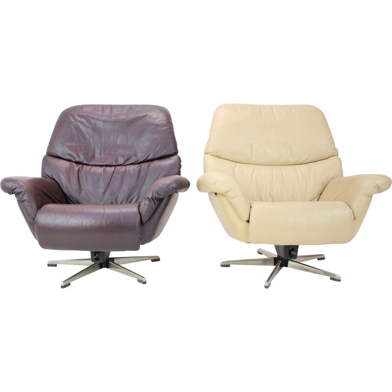 Pair of vintage Scandinavian leather adjustable armchairs by Peem, Finland 1970s