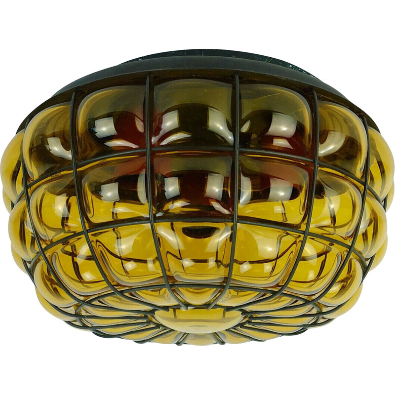 Vintage plafondlamp in amberkleurig glas en metaal, 1970