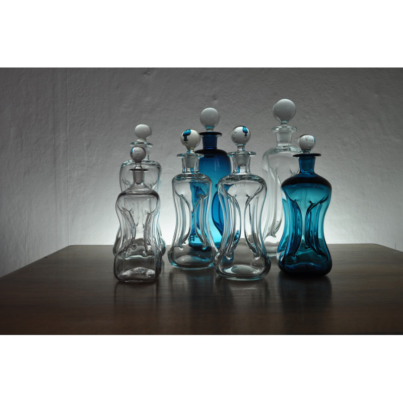 Conjunto de 7 bocas de vintage sopradas em vidro Holmegaard "Klukflasker