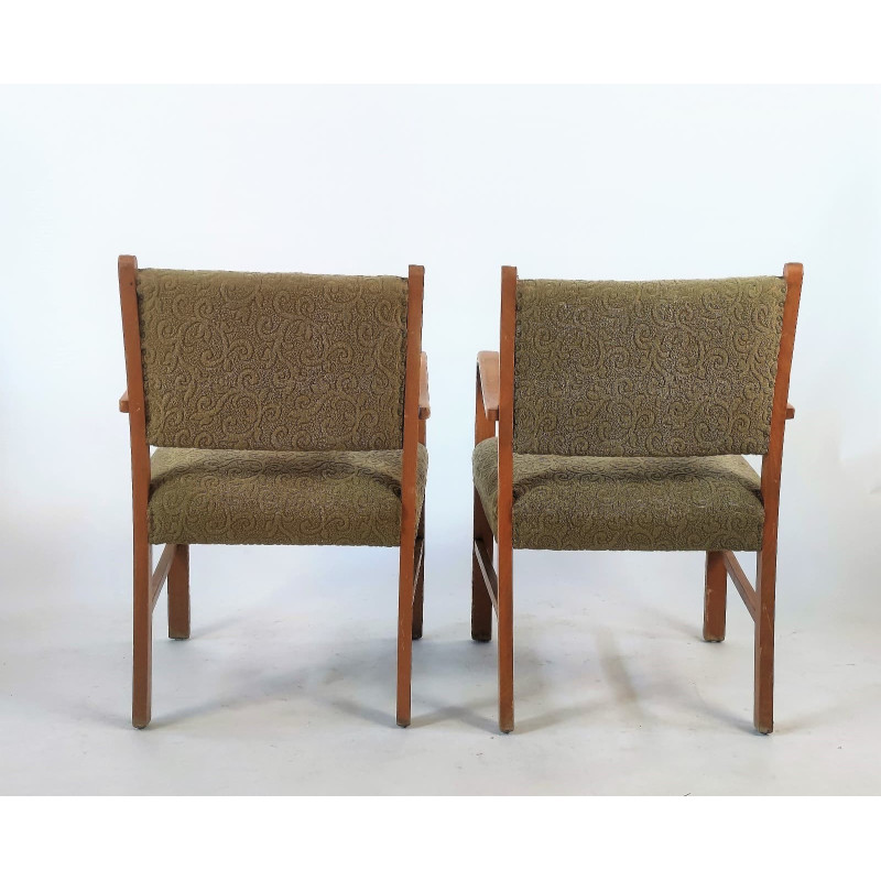 Pair of mid-century German armchairs in khaki, 1950s