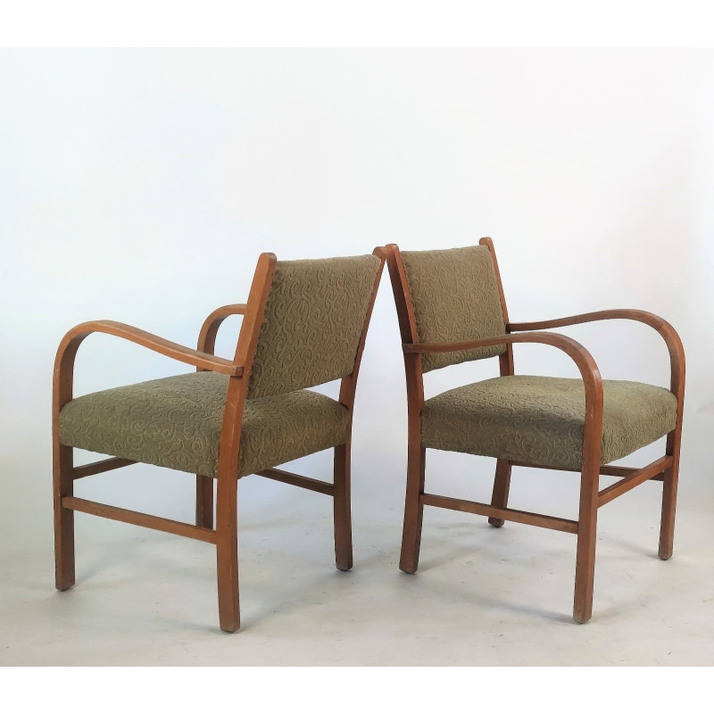Paar Duitse fauteuils uit het midden van de eeuw in kaki, jaren 1950