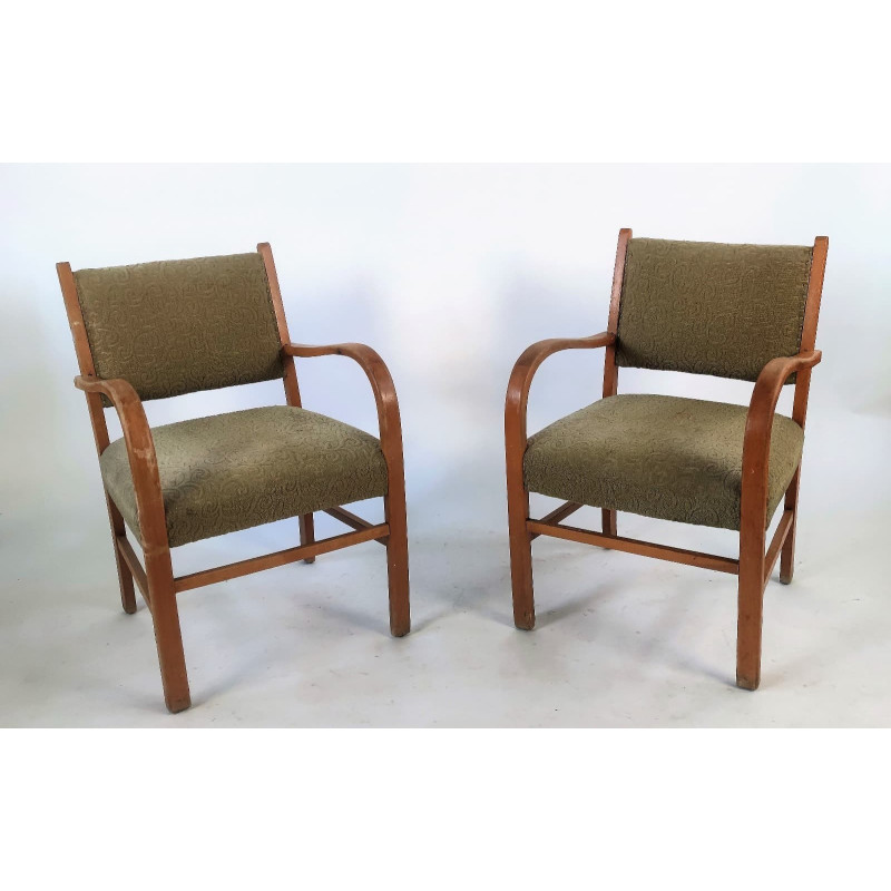 Pair of mid-century German armchairs in khaki, 1950s