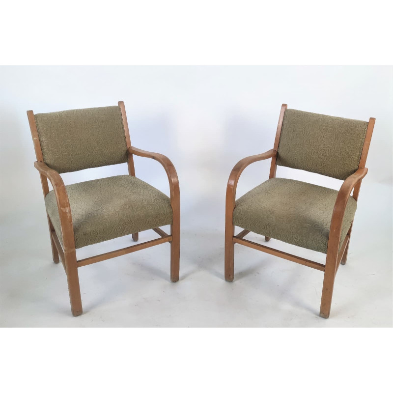 Pair of mid-century German armchairs in khaki, 1950s