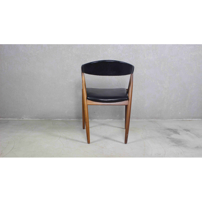 Silla vintage de teca y cuero de Kai Kristiansen para Schou Andersen, Dinamarca 1960