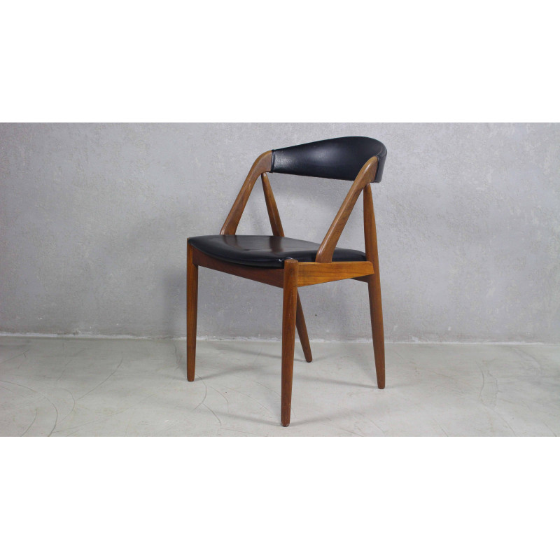 Vintage-Stuhl aus Teakholz und Leder von Kai Kristiansen für Schou Andersen, Dänemark 1960