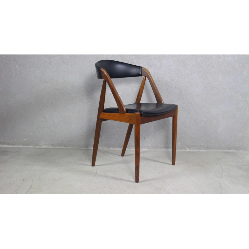 Chaise vintage en teck et cuir par Kai Kristiansen pour Schou Andersen, Danemark 1960