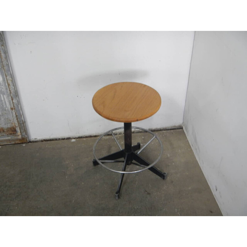 Vintage swivel iron and beechwood stool