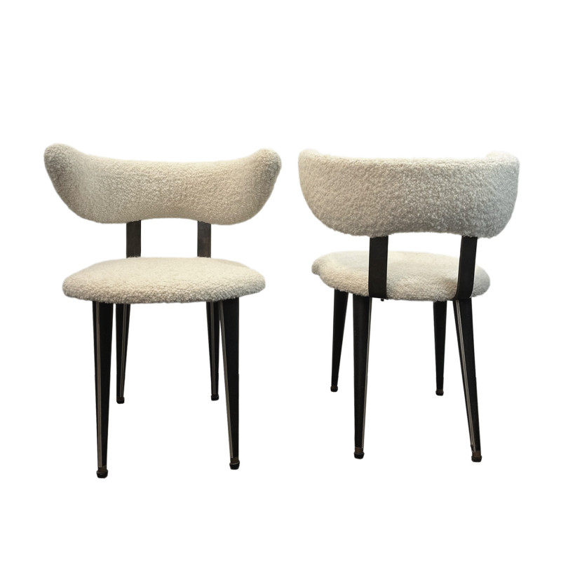 Pair of vintage wood and bouclé fabric armchairs by Umberto Mascagni, 1960s