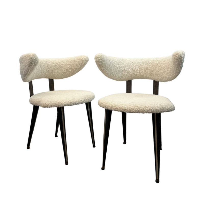 Pair of vintage wood and bouclé fabric armchairs by Umberto Mascagni, 1960s