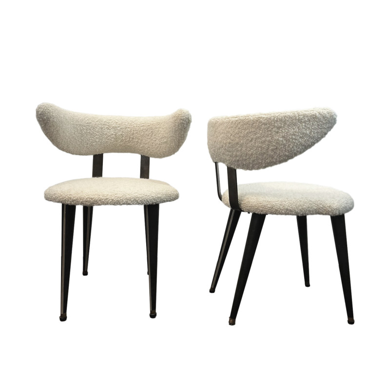 Pair of vintage wood and bouclé fabric armchairs by Umberto Mascagni, 1960s