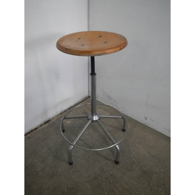 Vintage iron and beechwood swivel stool