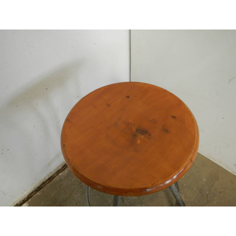 Vintage fixed stool in iron and beechwood