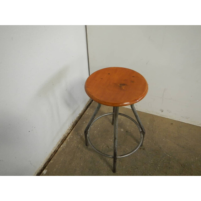 Vintage fixed stool in iron and beechwood