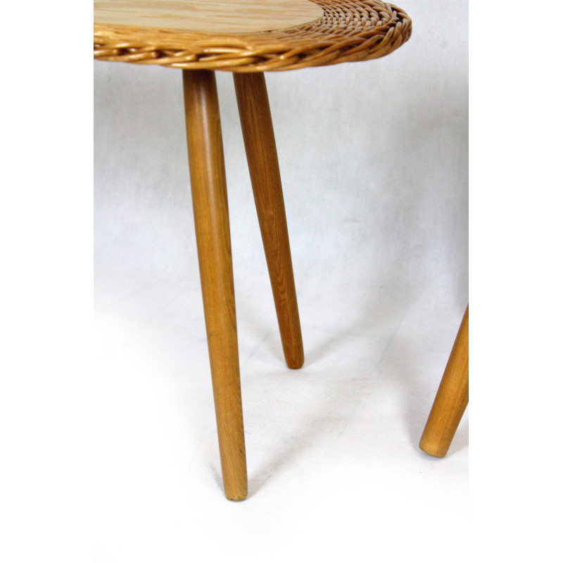 Ensemble de 3 tabourets vintage en rotin par Jan Kalous pour Úluv, Tchécoslovaquie 1960