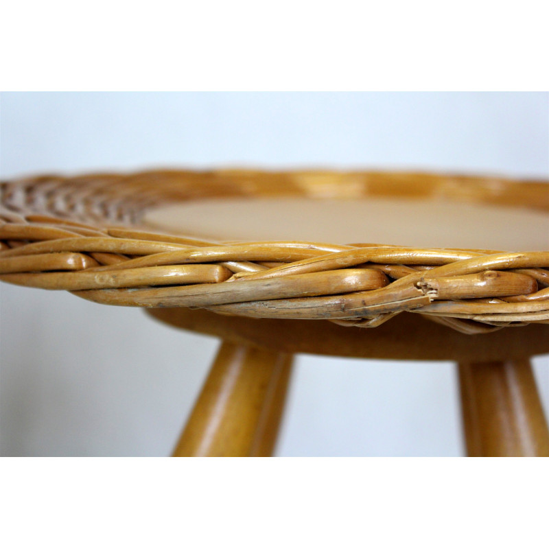 Set of 3 mid-century rattan stools by Jan Kalous for Úluv, Czechoslovakia 1960s