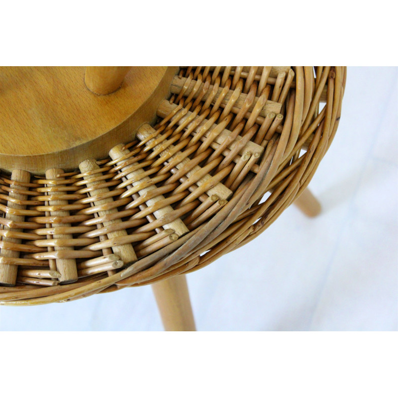 Set of 3 mid-century rattan stools by Jan Kalous for Úluv, Czechoslovakia 1960s