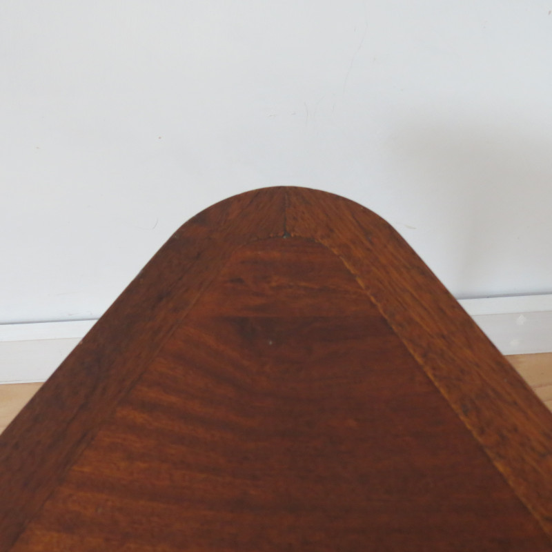 Mid century three legged triangle mahogany side table, 1950s