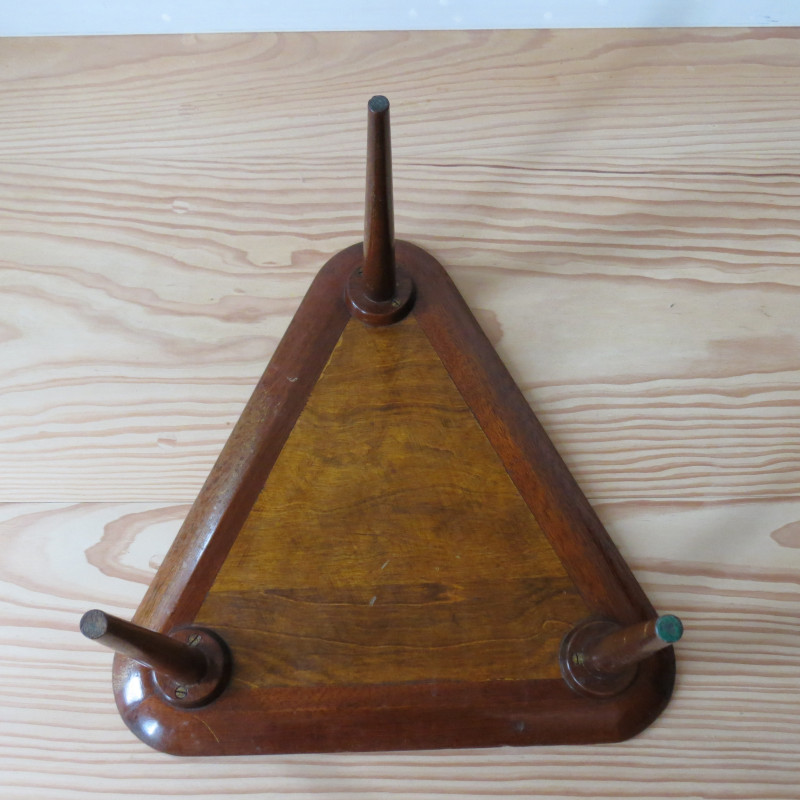 Mid century three legged triangle mahogany side table, 1950s