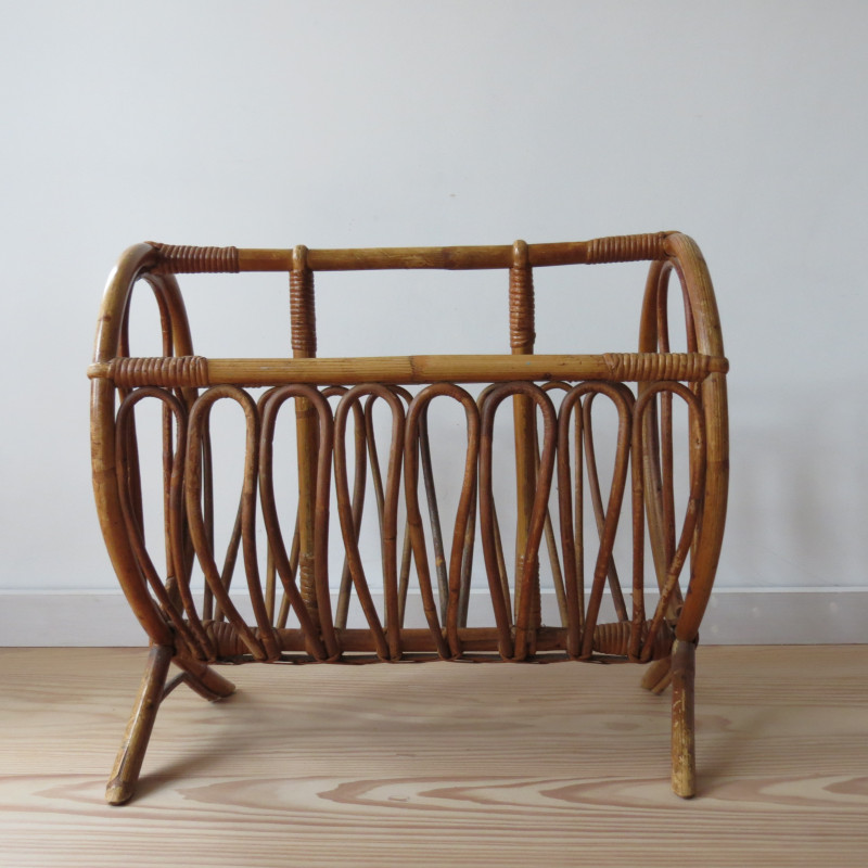 Vintage bamboo magazine rack, Italy 1960s