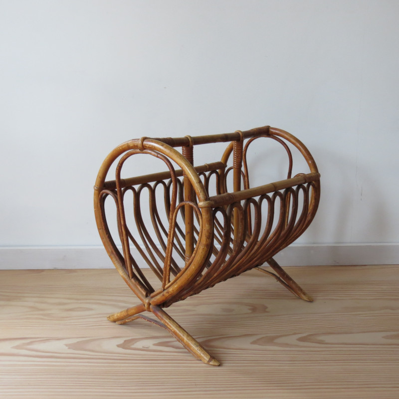 Vintage bamboo magazine rack, Italy 1960s