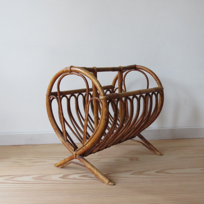 Vintage bamboo magazine rack, Italy 1960s