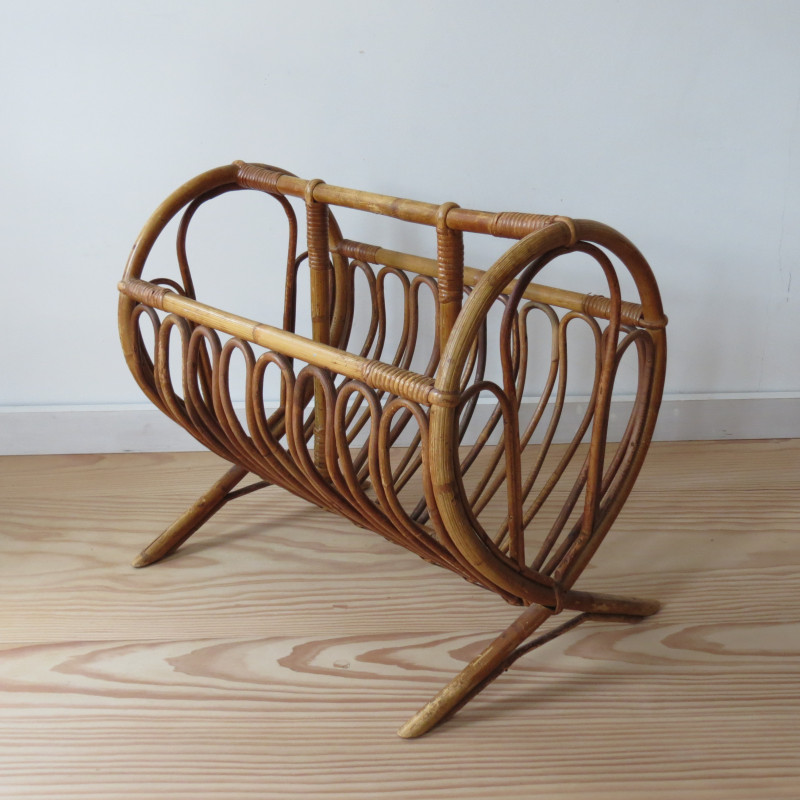 Vintage bamboo magazine rack, Italy 1960s