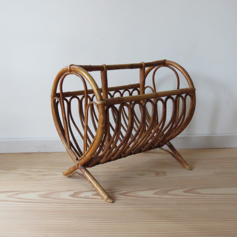 Vintage bamboo magazine rack, Italy 1960s