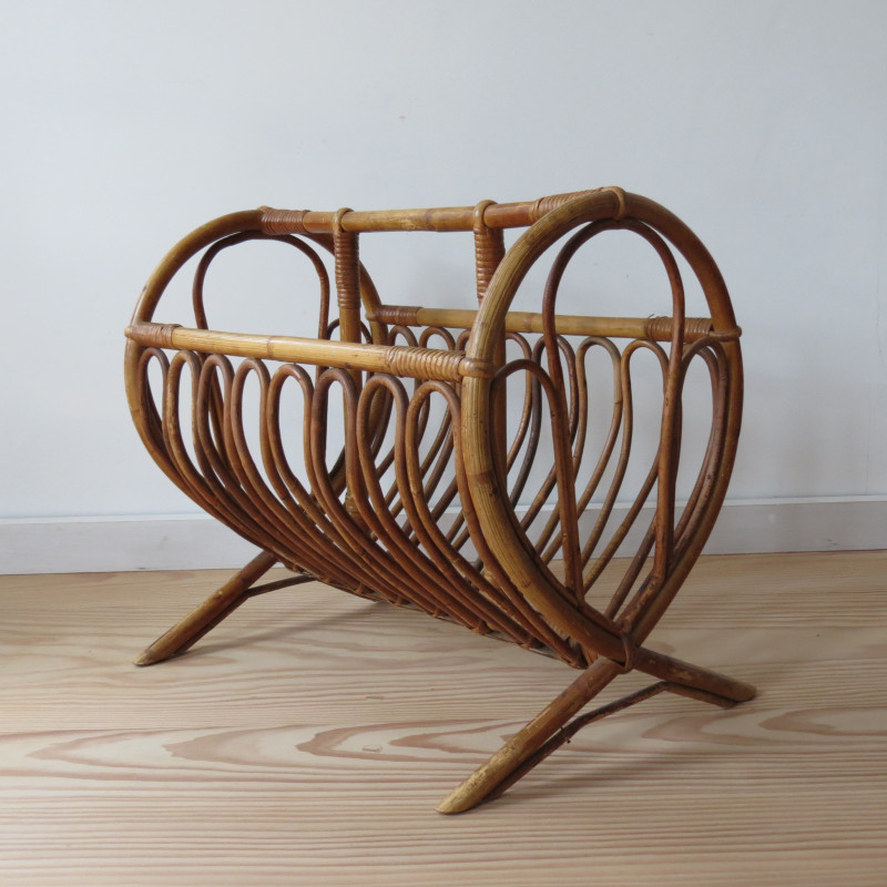 Vintage bamboo magazine rack, Italy 1960s